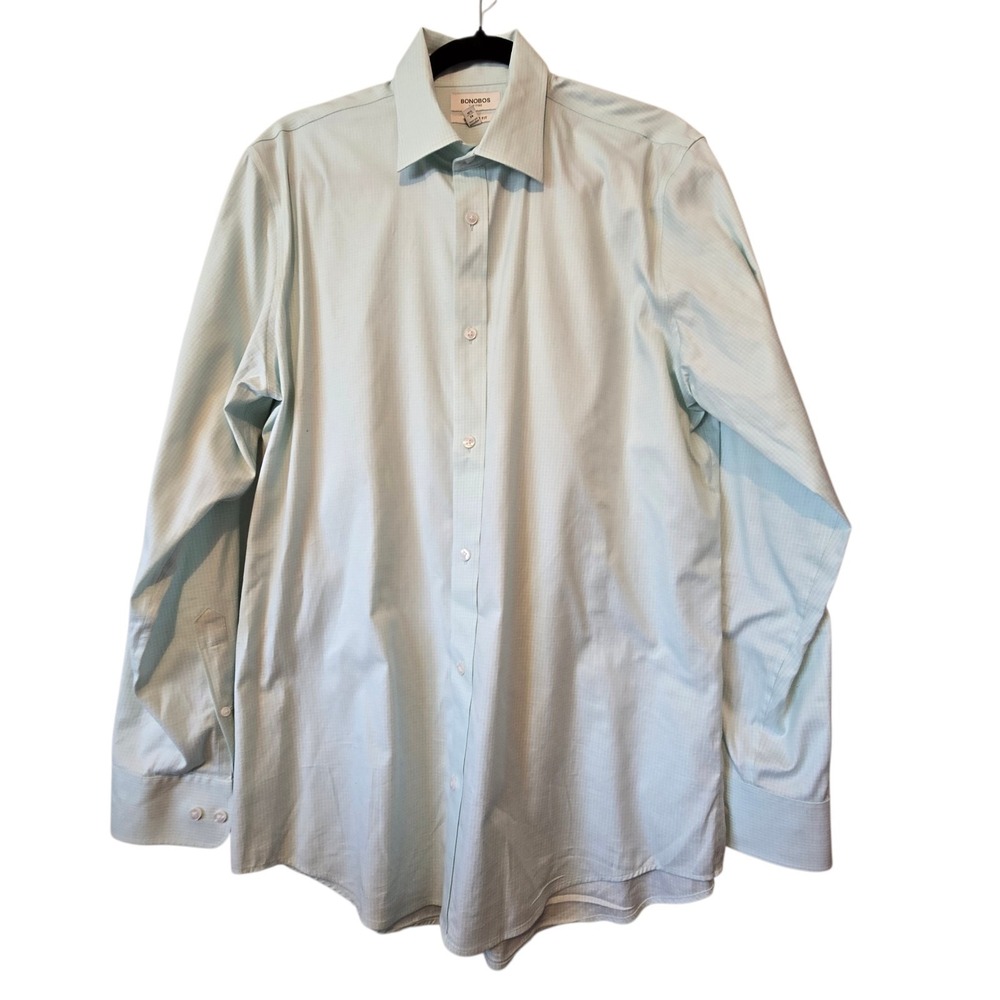 Bonobos Tailored Fit Micro Check Button Shirt Men 16.5/36 Cotton Blend Long Slv